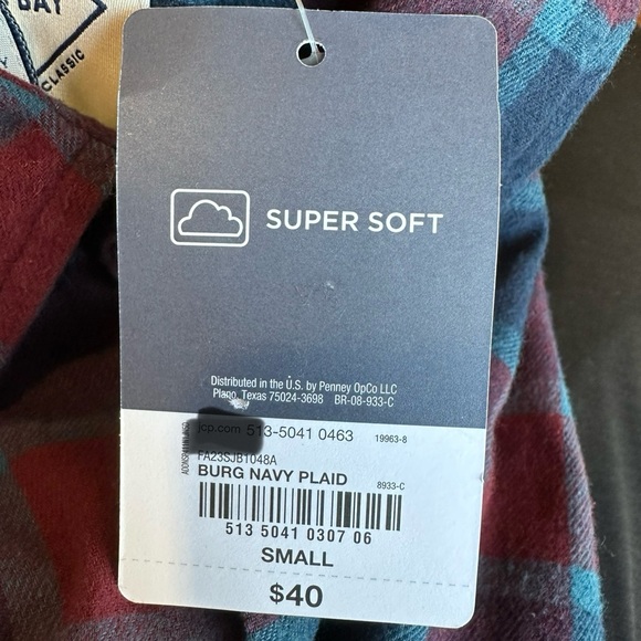 St Johns Bay Men’s Burgundy/Navy Plaid Flannel Shirt NWT Size Small - Picture 2 of 8